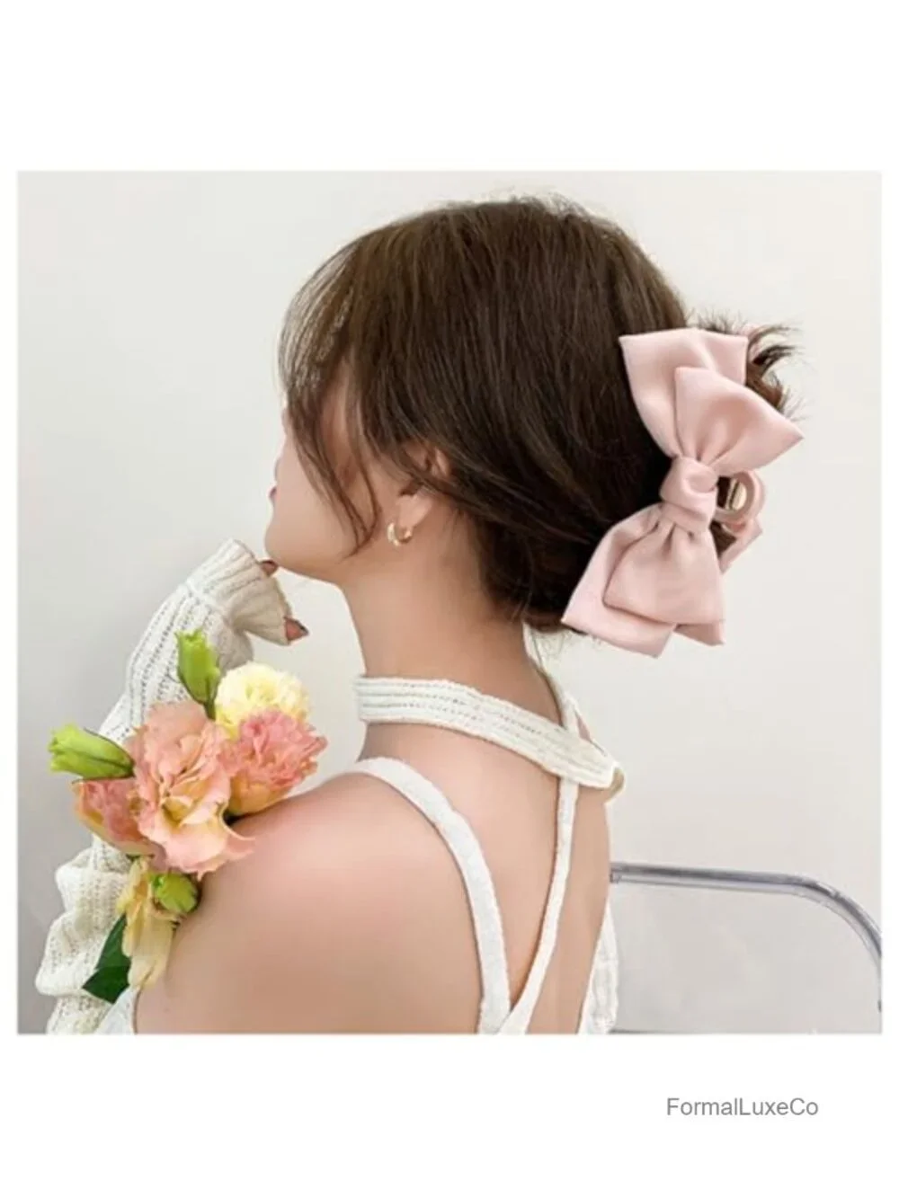 Satin Bow Hair Claw Clips 3 PCS Large 5.9